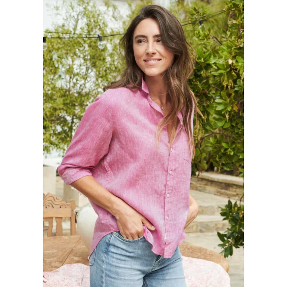 Frank & Eileen EILEEN Italian Linen Relaxed Button-Up Shirt Pink L NWOT $258